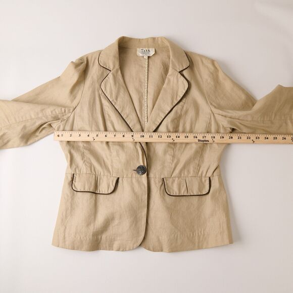 Y2K Tara Jarmon Blazer Jacket Women's 4 Linen Parisian Chic Old Money Academia - Picture 3 of 13